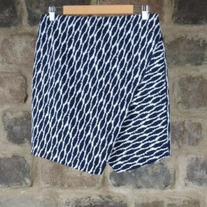 Ann Taylor LOFT Ikat Faux Wrap Pencil Skirt Asymmetric Hem Navy White XS Petite